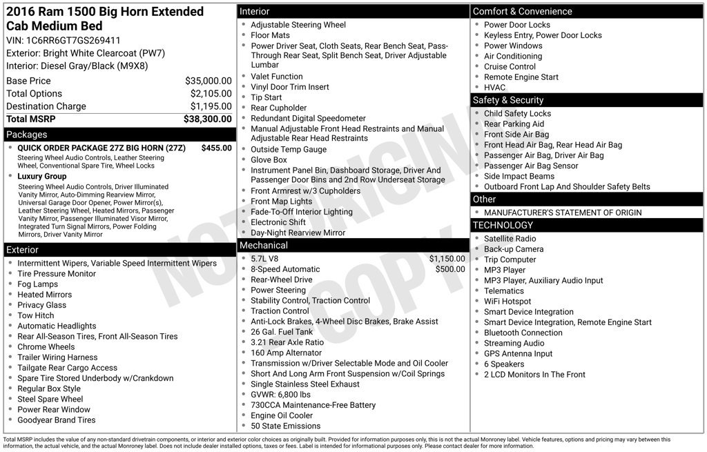 Used 2016 RAM 1500 Big Horn RWD image 1