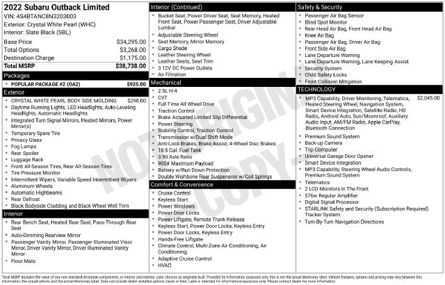 Certified 2022 Subaru Outback Limited w/ Popular Package #2 AWD/4WD image 39