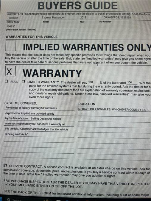 Used 2018 Chevrolet Express 2500 LT w/ LT Preferred Equipment Group image 9