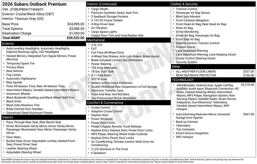 New 2026 Subaru Outback Premium AWD/4WD image 43