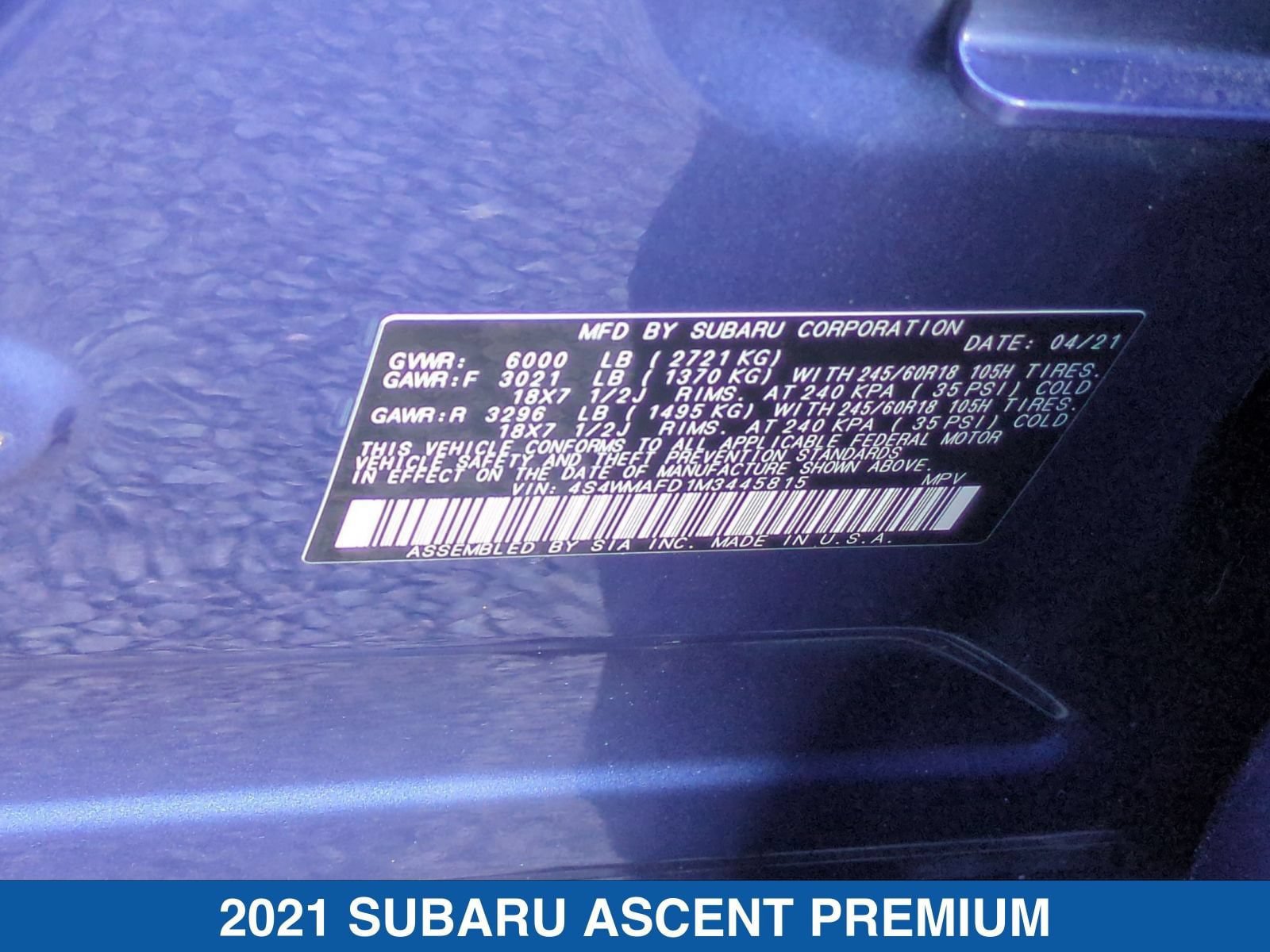 Certified 2021 Subaru Ascent Premium w/ Convenience Package AWD/4WD image 39
