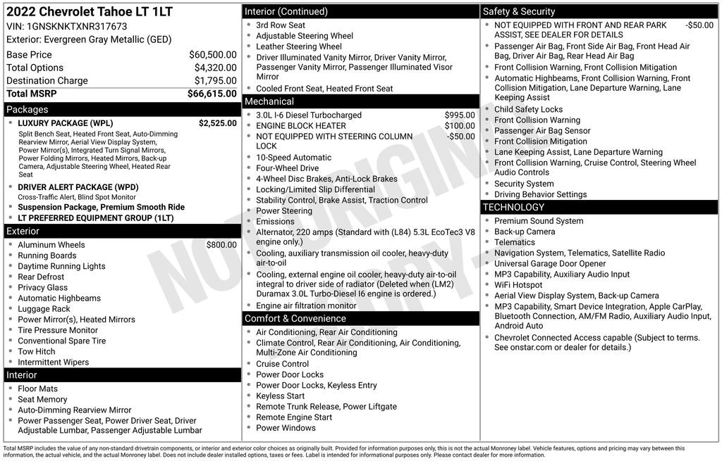 Used 2022 Chevrolet Tahoe LT w/ Luxury Package AWD/4WD image 14