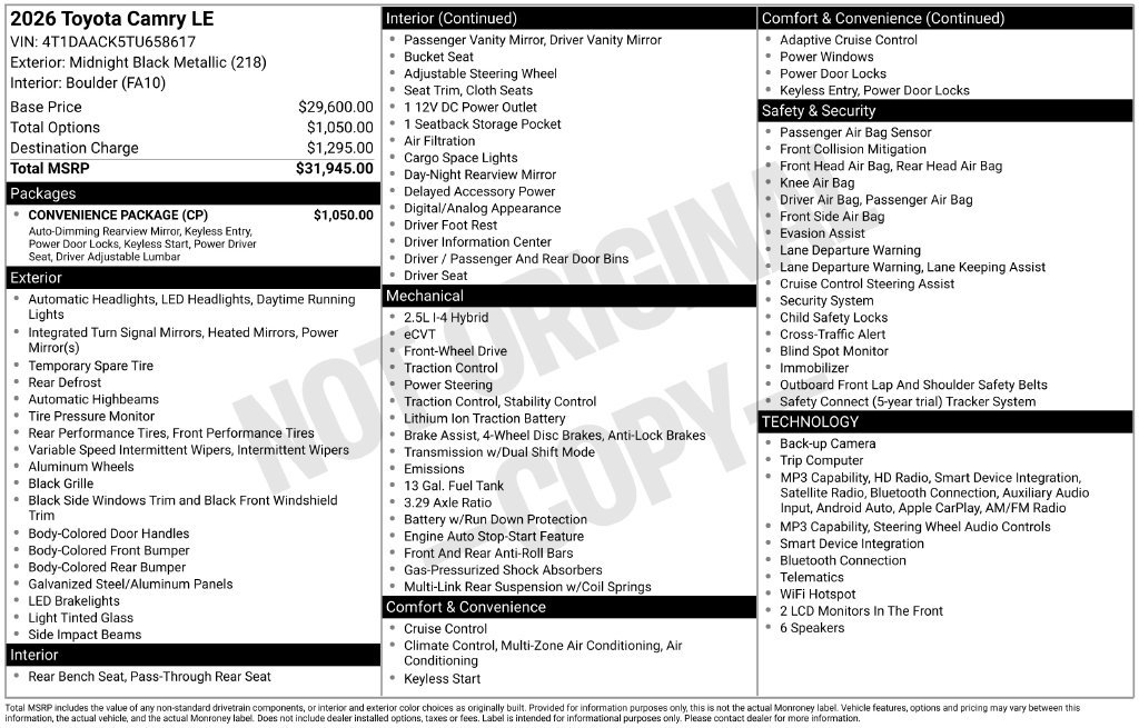 Certified 2026 Toyota Camry LE w/ Convenience Package FWD image 30