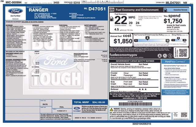 Used 2021 Ford Ranger XL w/ Equipment Group 101A High image 34