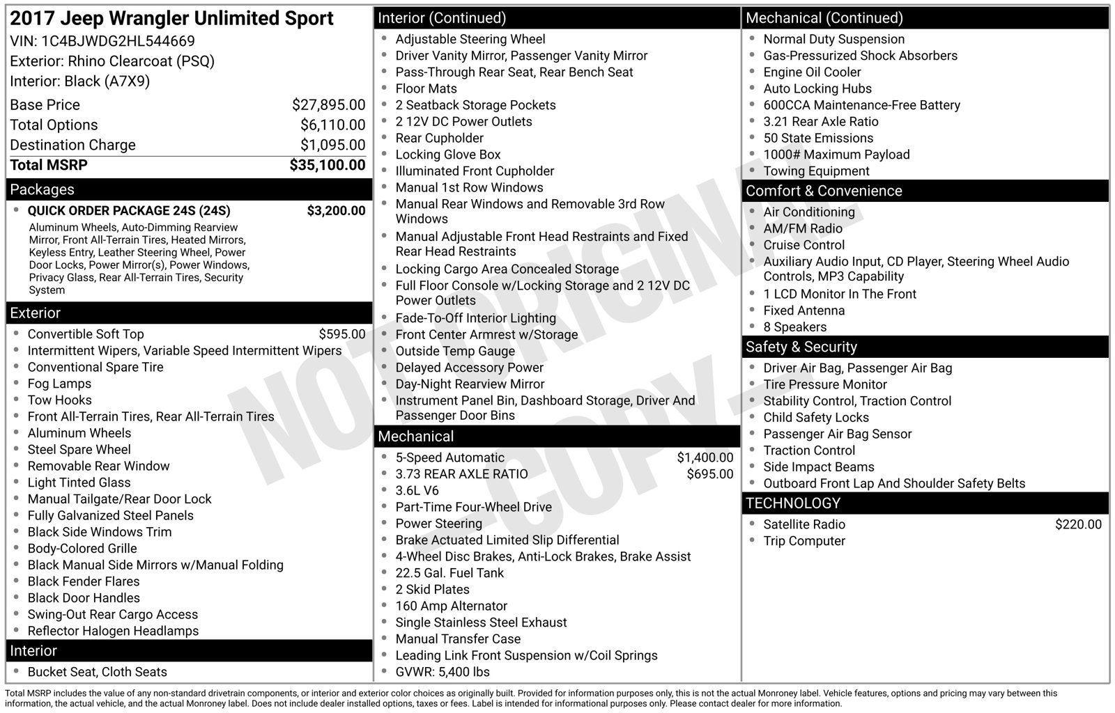 Used 2017 Jeep Wrangler Unlimited Sport w/ Quick Order Package 24S AWD/4WD image 3