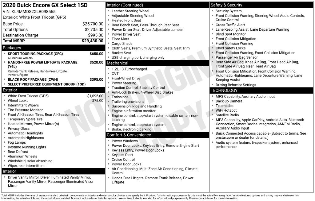 Used 2020 Buick Encore GX Select w/ Sport Touring Package FWD image 1