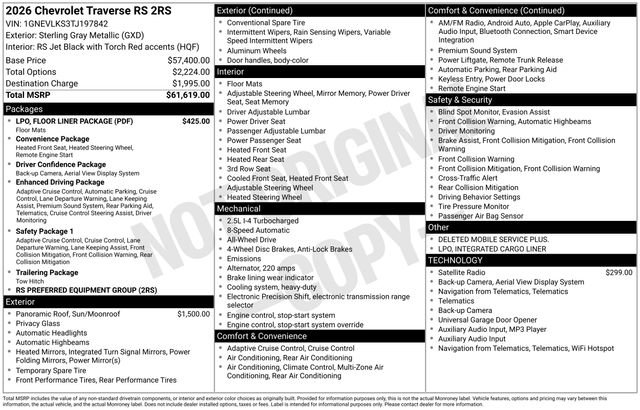 New 2026 Chevrolet Traverse RS w/ LPO, Floor Liner Package image 6