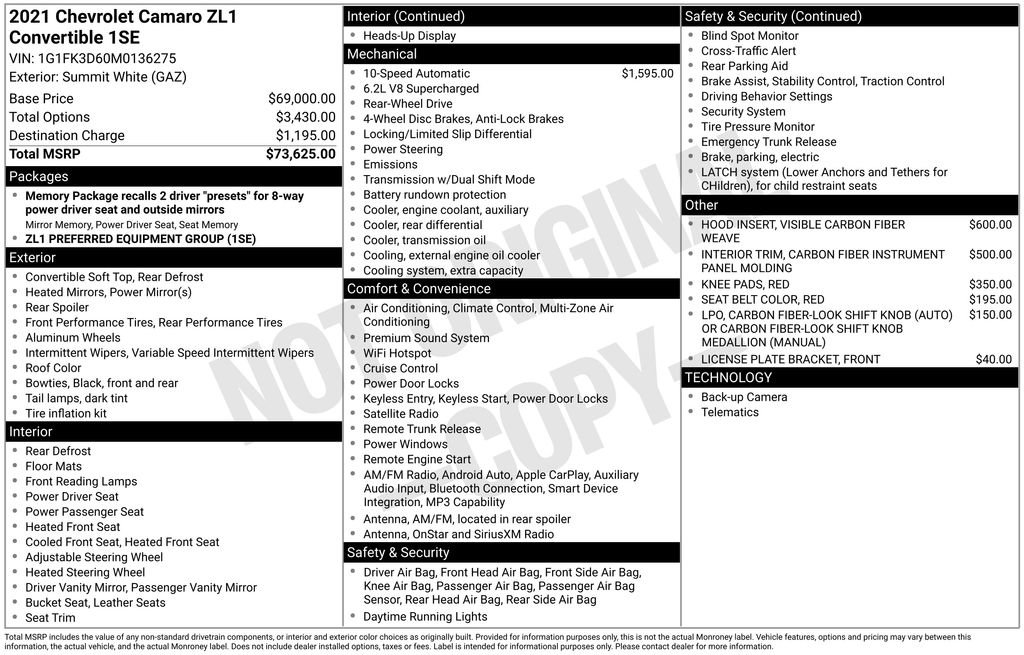 Certified 2021 Chevrolet Camaro ZL1 RWD image 41