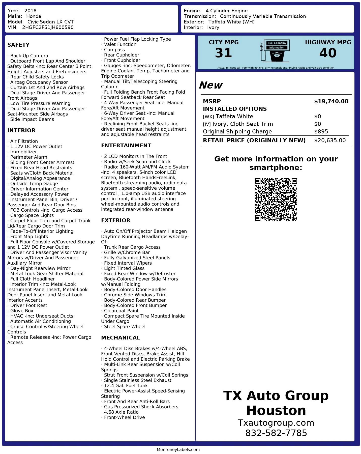 Used 2018 Honda Civic LX image 49