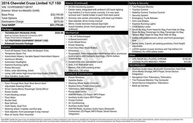 Used 2016 Chevrolet Cruze LT w/ Technology Package image 4