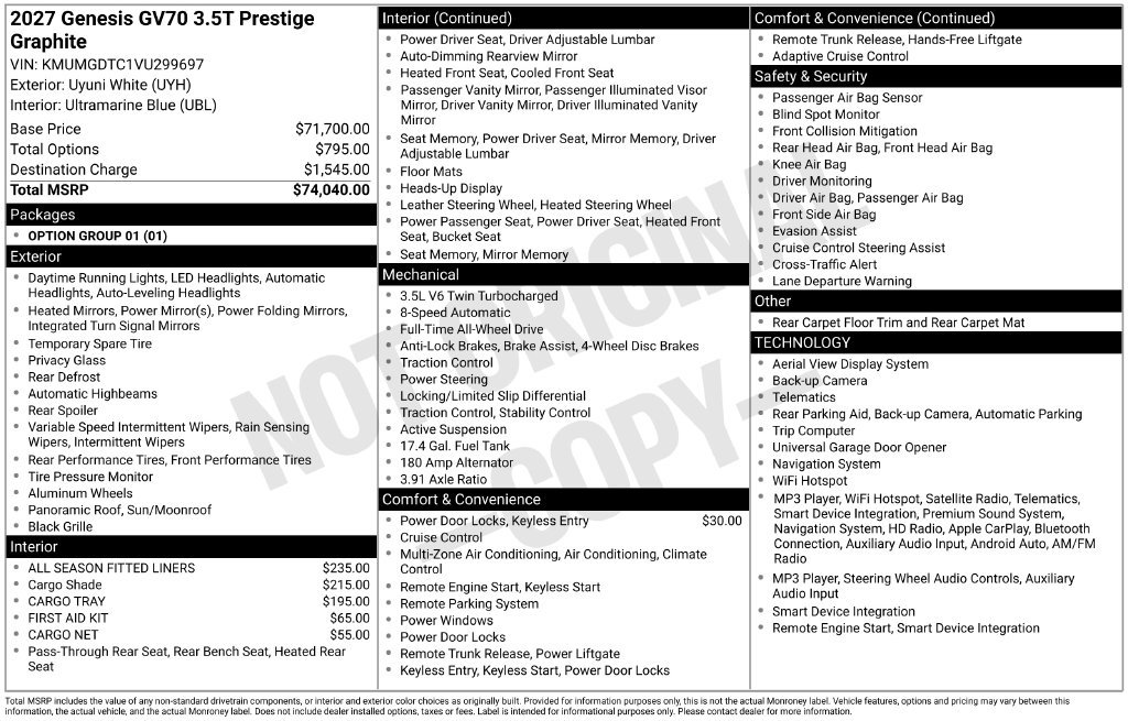 New 2027 Genesis GV70 3.5T Prestige AWD/4WD image 4