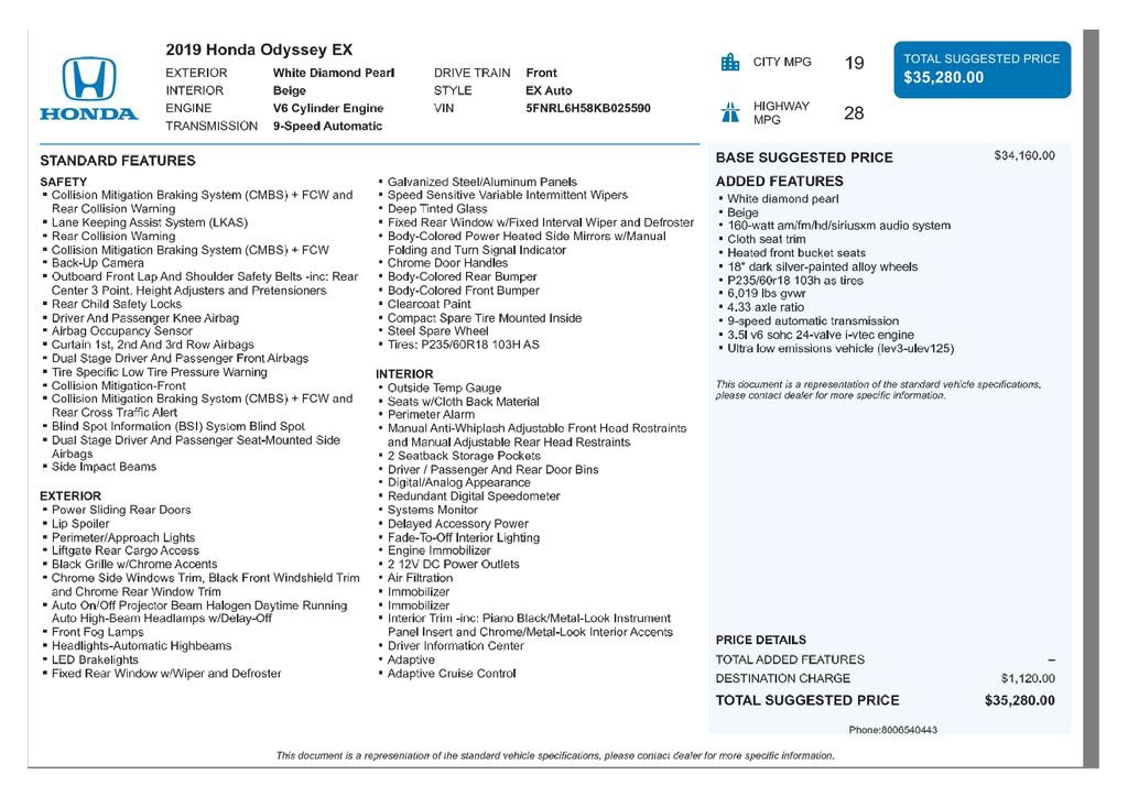 Used 2019 Honda Odyssey EX image 3