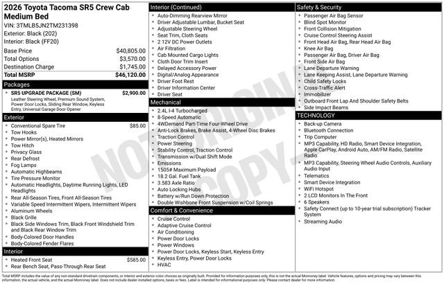 Used 2026 Toyota Tacoma SR5 w/ SR5 Upgrade Package AWD/4WD image 4