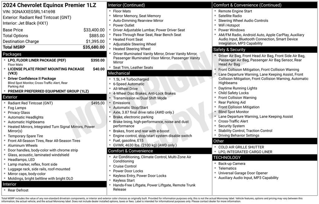 Certified 2024 Chevrolet Equinox Premier w/ LPO, Floor Liner Package AWD/4WD image 4