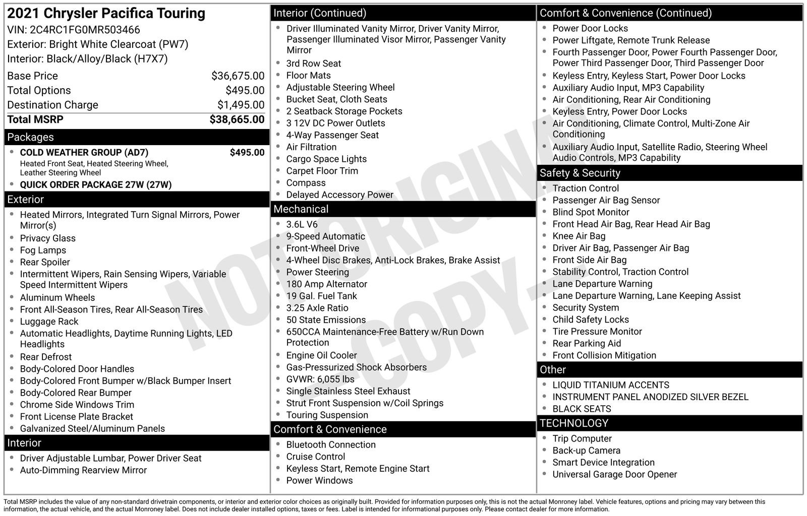 Used 2021 Chrysler Pacifica Touring w/ Cold Weather Group FWD image 4