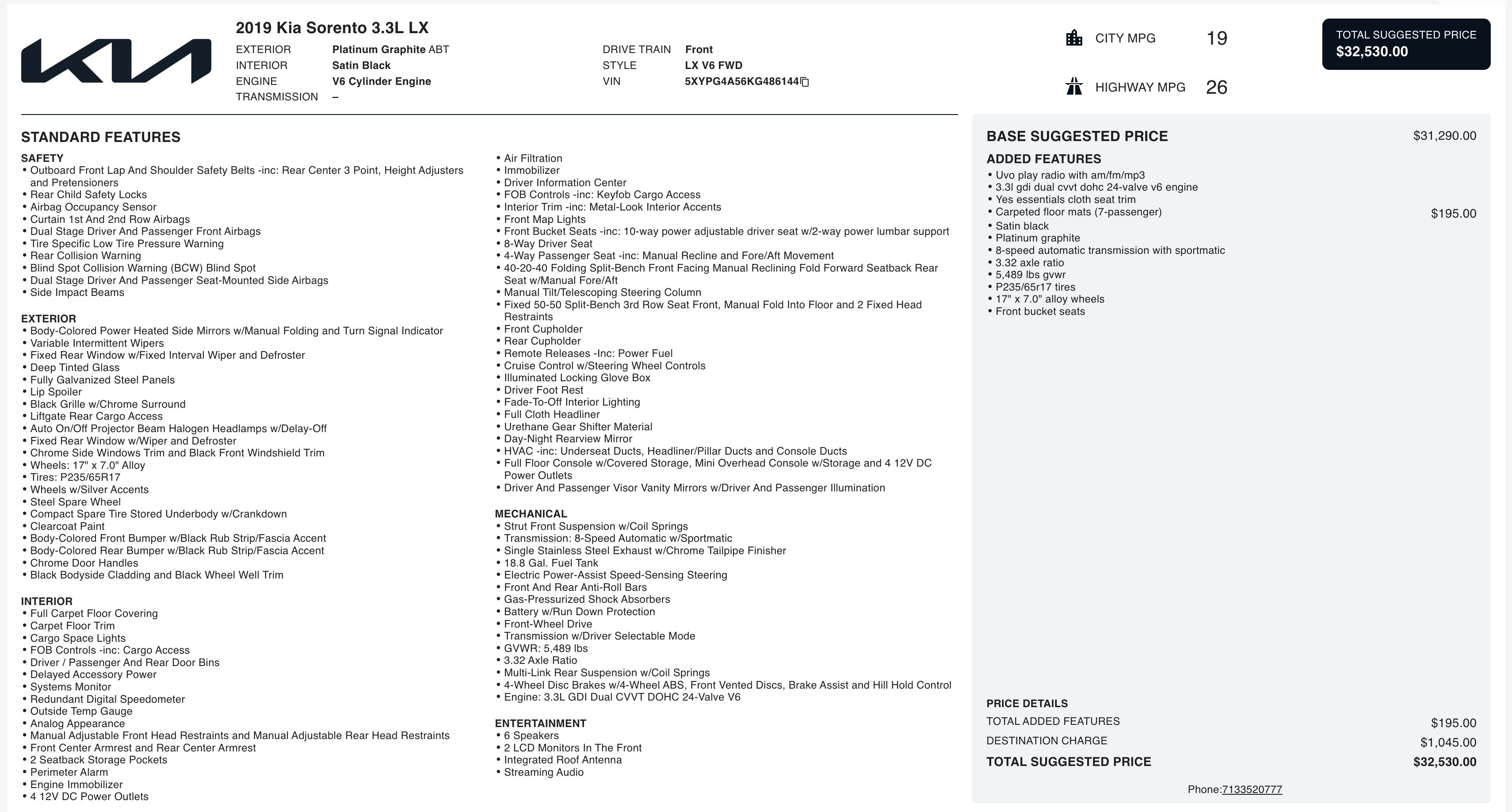 Used 2019 Kia Sorento LX image 1