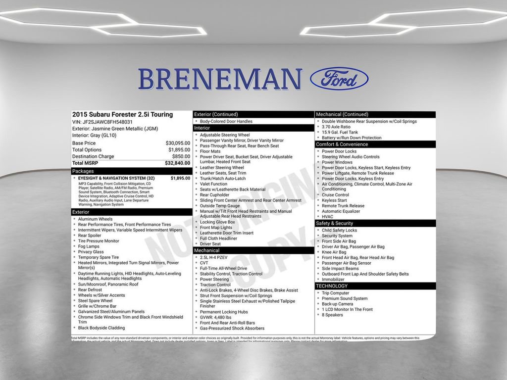 Used 2015 Subaru Forester 2.5i Touring w/ Eyesight & Navigation System image 2