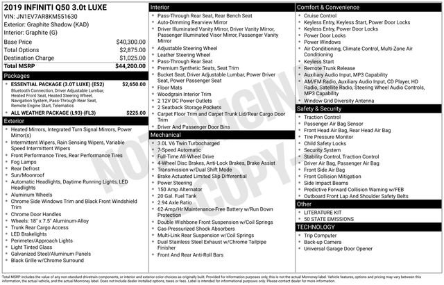 Used 2019 INFINITI Q50 Luxe w/ Essential Package (3.0T Luxe) image 32