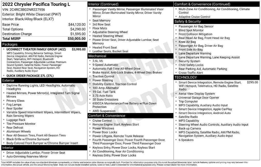 Used 2022 Chrysler Pacifica Touring-L w/ Uconnect Theater Family Group AWD/4WD image 37