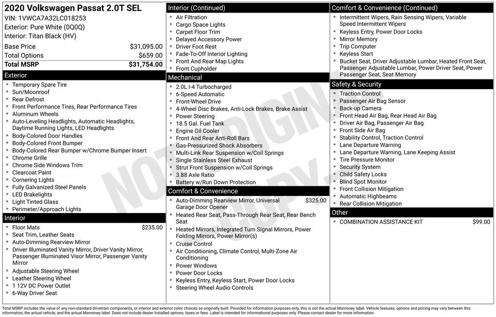 Used 2020 Volkswagen Passat 2.0T SEL image 7