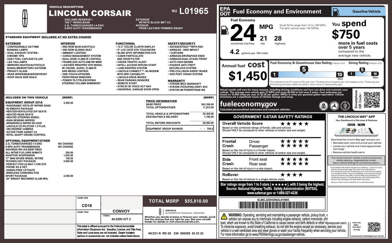 Used 2022 Lincoln Corsair Reserve w/ Equipment Group 201A image 59