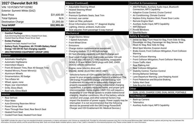 New 2027 Chevrolet Bolt RS FWD image 4