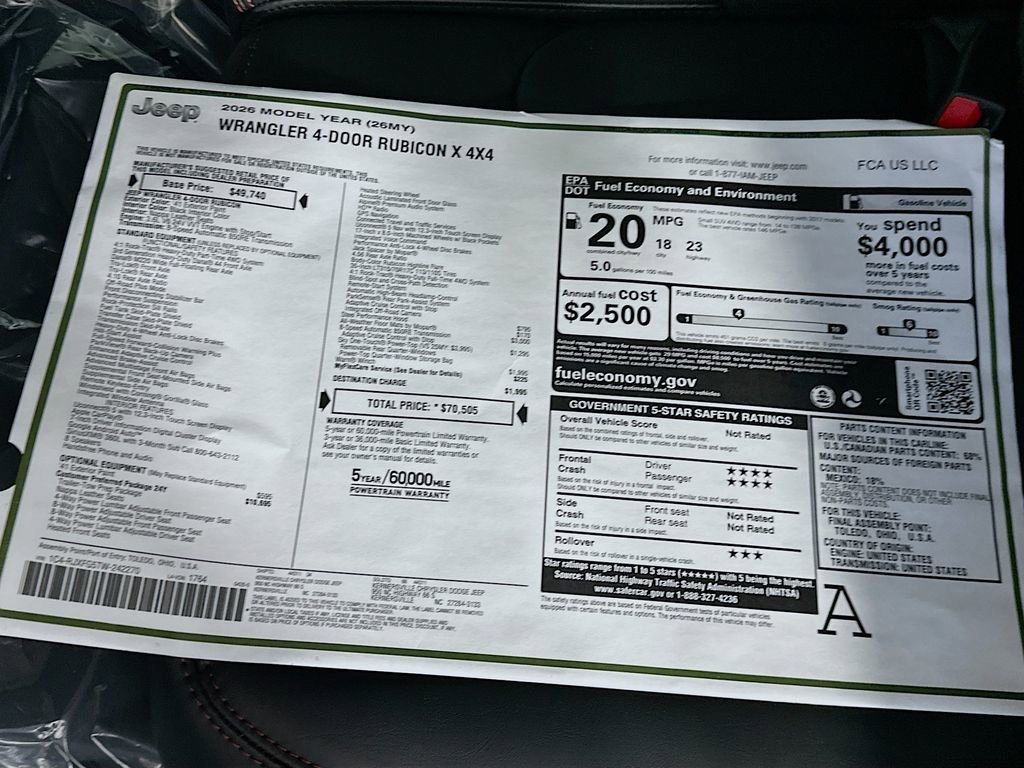 New 2026 Jeep Wrangler Unlimited Rubicon AWD/4WD image 20