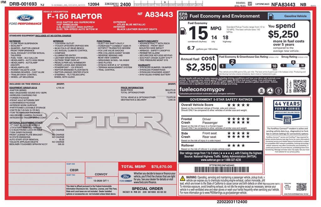 Used 2022 Ford F150 Raptor w/ Equipment Group 801A High image 4