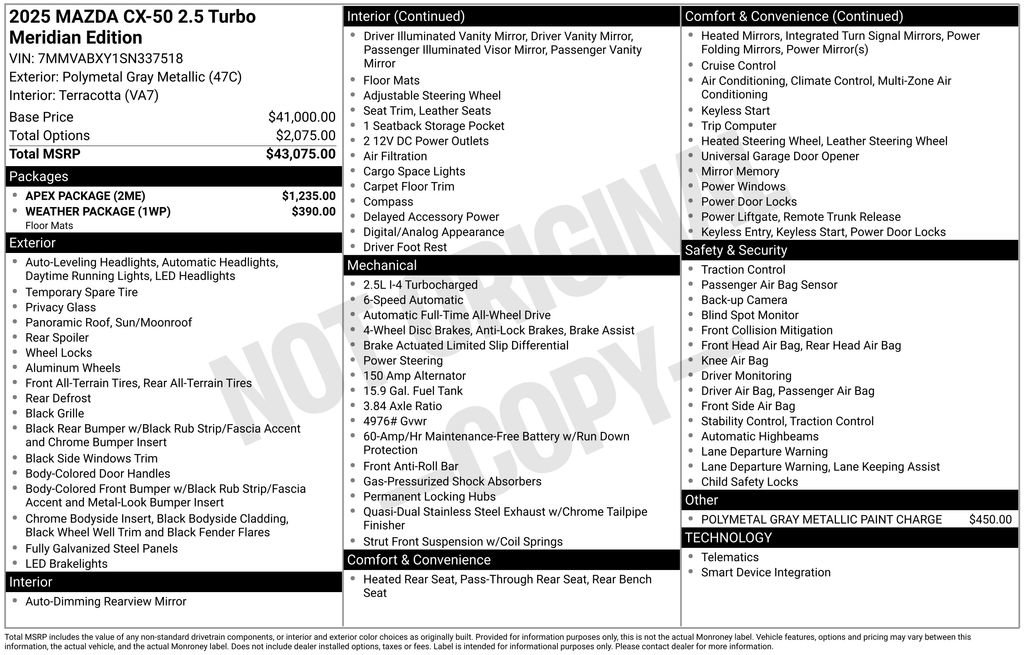 New 2025 MAZDA CX-50 Meridian Edition w/ Apex Package image 6