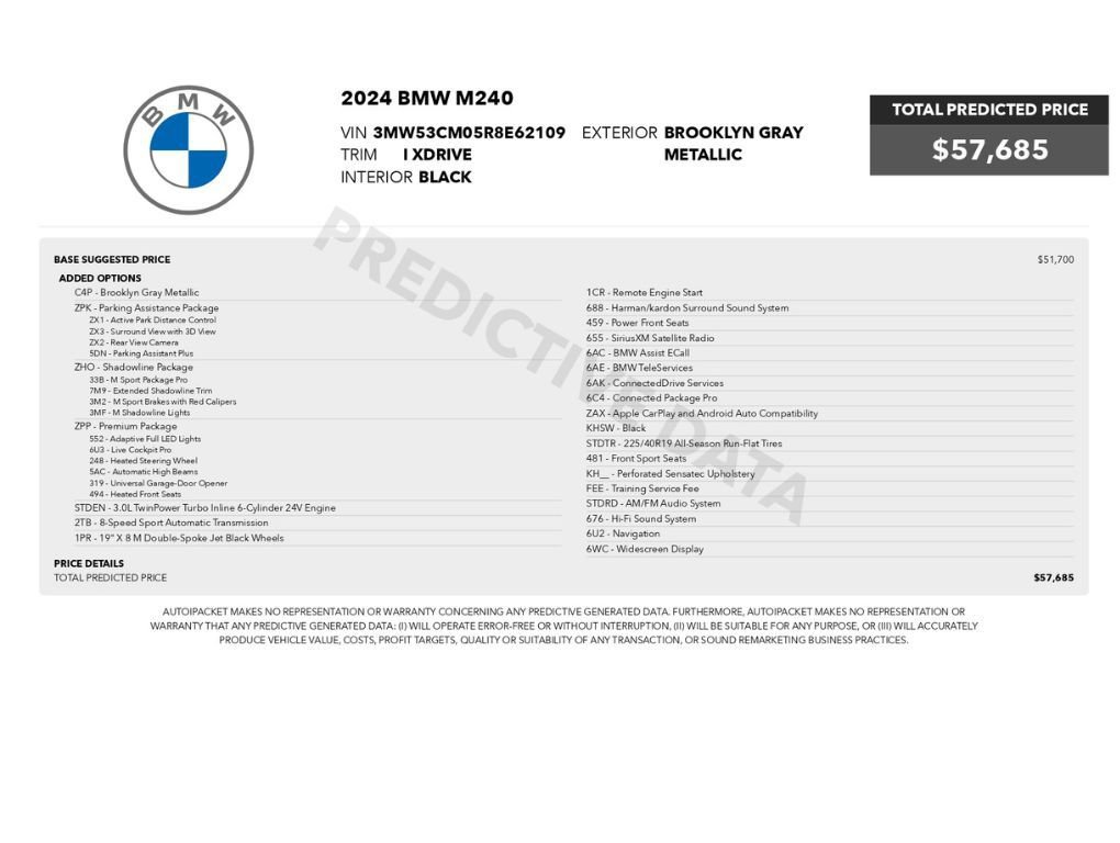 Used 2024 BMW M240i xDrive Coupe w/ Premium Package AWD/4WD image 2