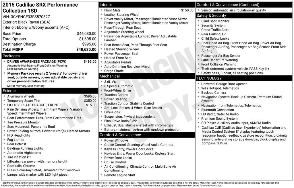 Used 2015 Cadillac SRX Performance w/ Driver Awareness Package FWD image 50