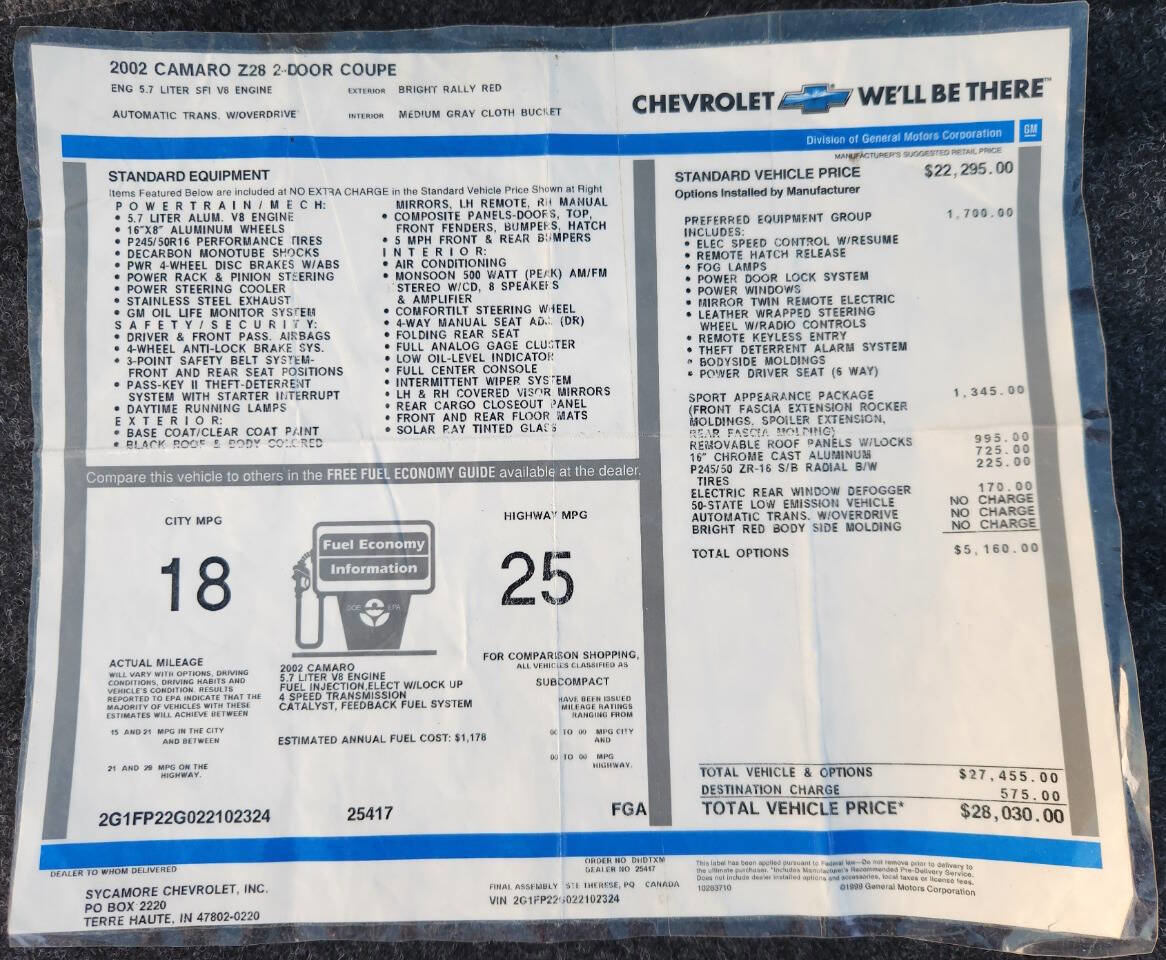 Used 2002 Chevrolet Camaro Z28 w/ Preferred Equipment Group 2 image 11