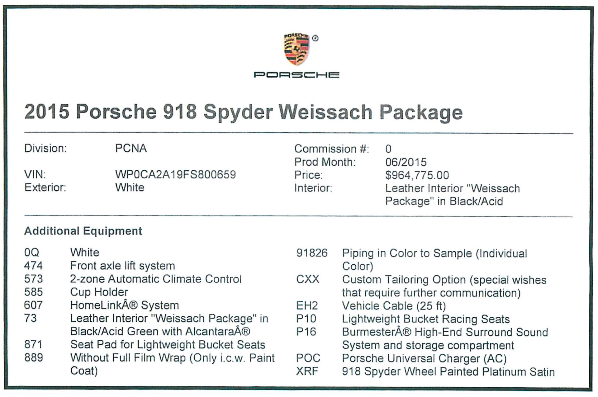Used 2015 Porsche 918 Spyder
