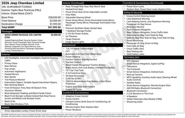 New 2026 Jeep Cherokee Limited AWD/4WD image 30