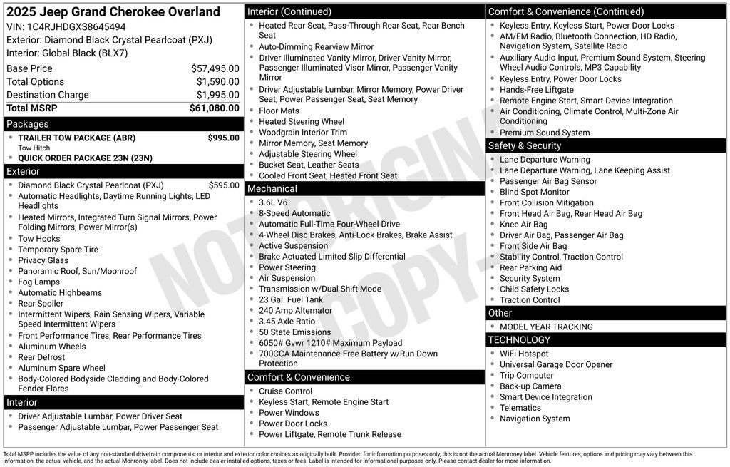 Used 2025 Jeep Grand Cherokee Overland w/ Trailer Tow Package AWD/4WD image 31