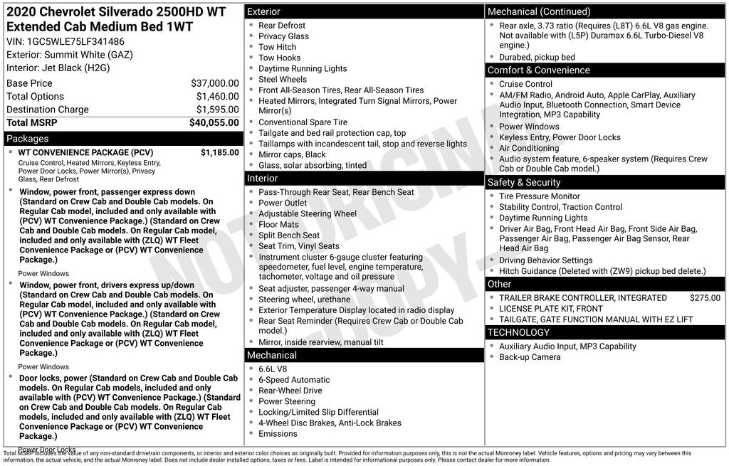 Used 2020 Chevrolet Silverado 2500 W/T w/ WT Convenience Package RWD image 15