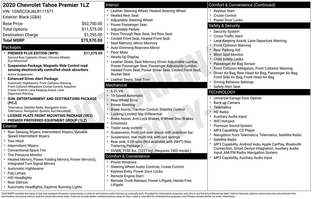 Used 2020 Chevrolet Tahoe Premier w/ Premier Plus Edition RWD image 9
