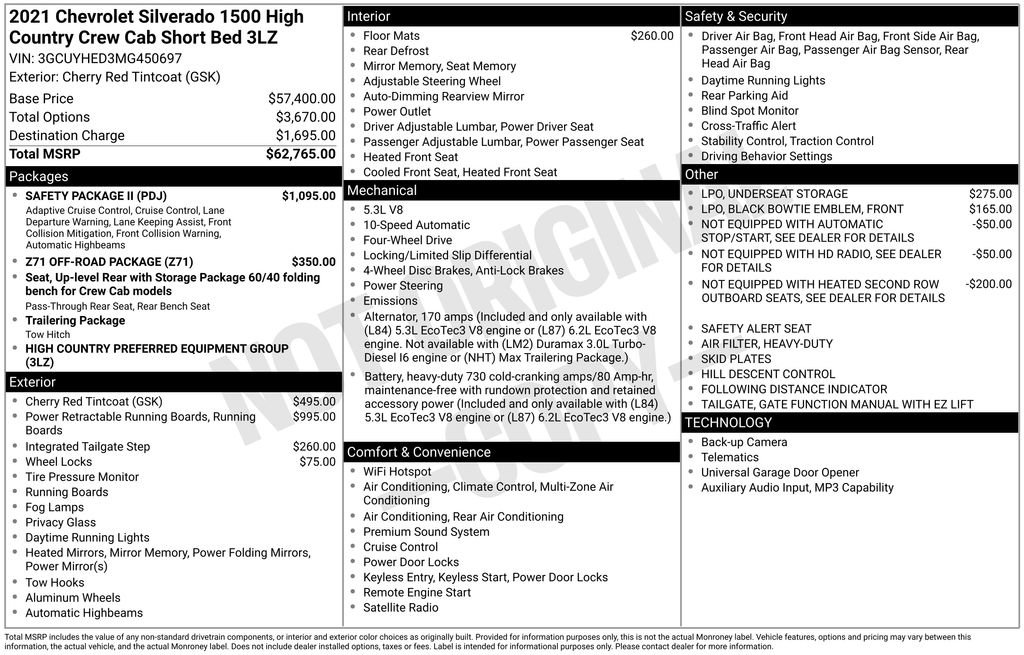 Used 2021 Chevrolet Silverado 1500 High Country w/ Safety Package II image 34