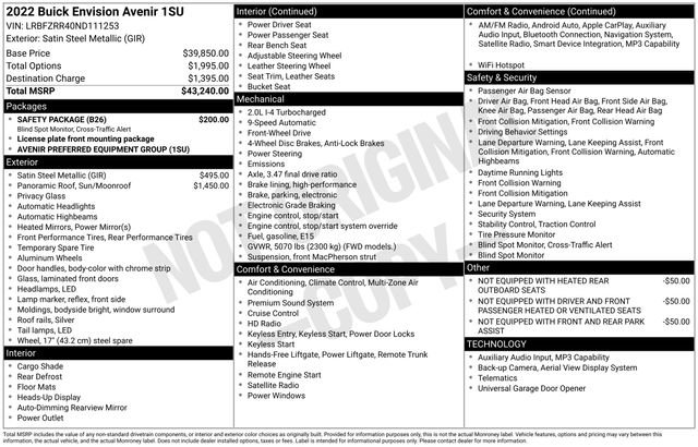 Used 2022 Buick Envision Avenir w/ Safety Package FWD image 38