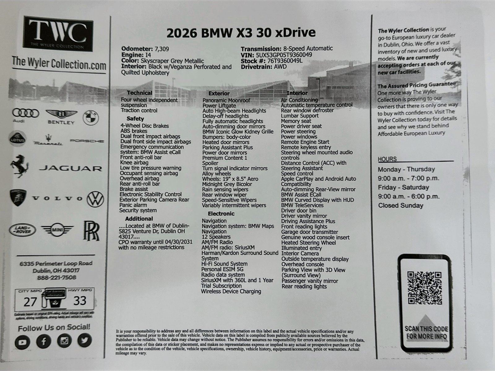 Used 2026 BMW X3 xDrive30i w/ Premium Package AWD/4WD image 47