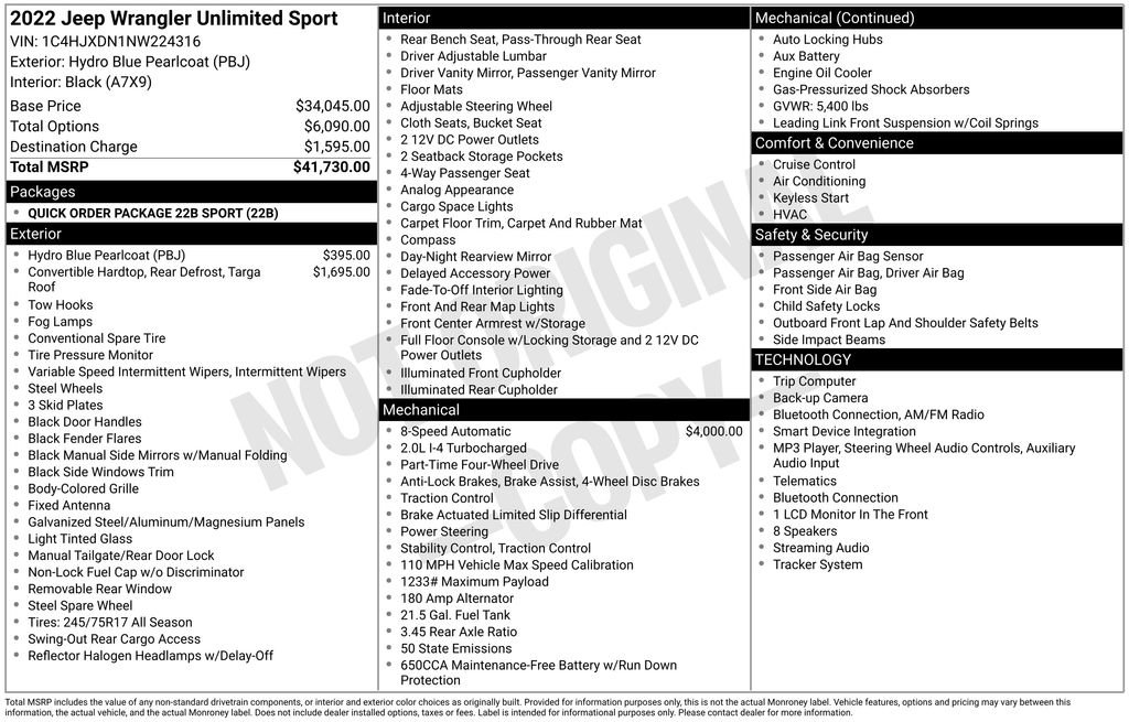 Used 2022 Jeep Wrangler Unlimited Sport AWD/4WD image 13