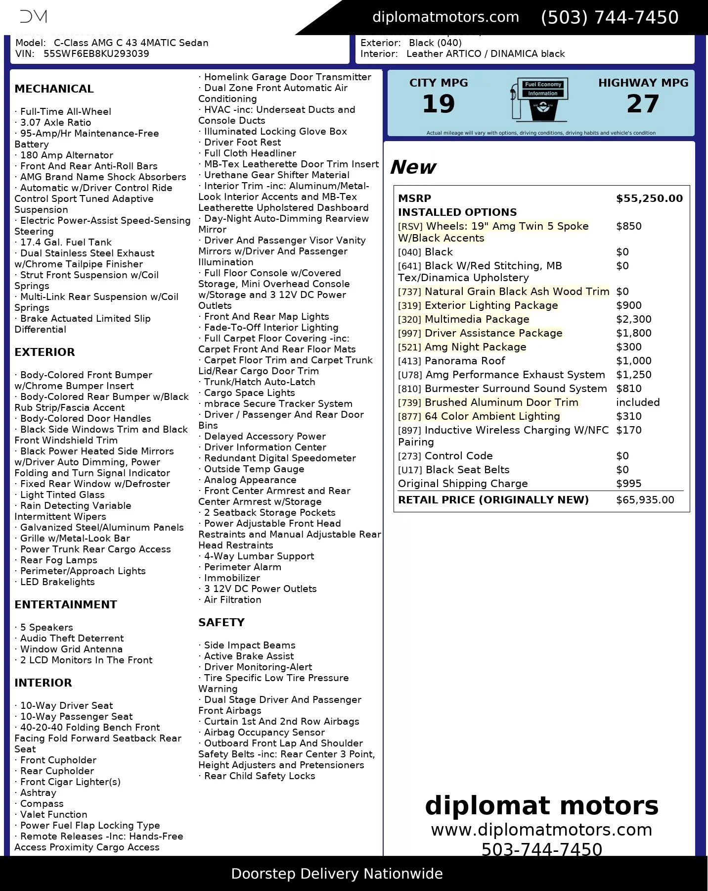 Used 2019 Mercedes-Benz C 43 AMG C 43 AMG Sedan 4D image 2