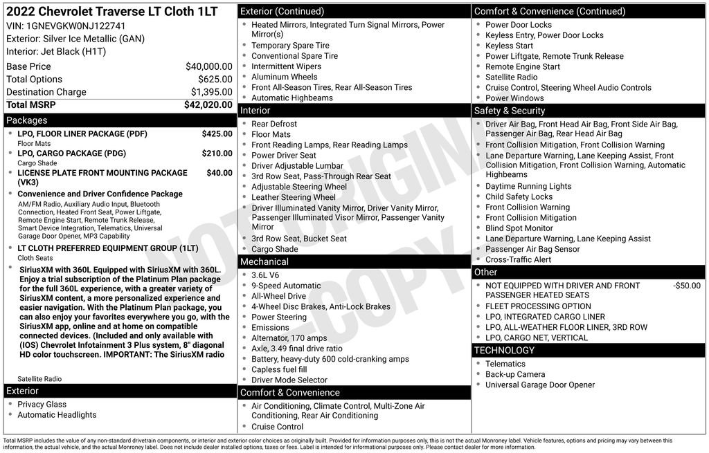 Used 2022 Chevrolet Traverse LT w/ LPO, Floor Liner Package image 16