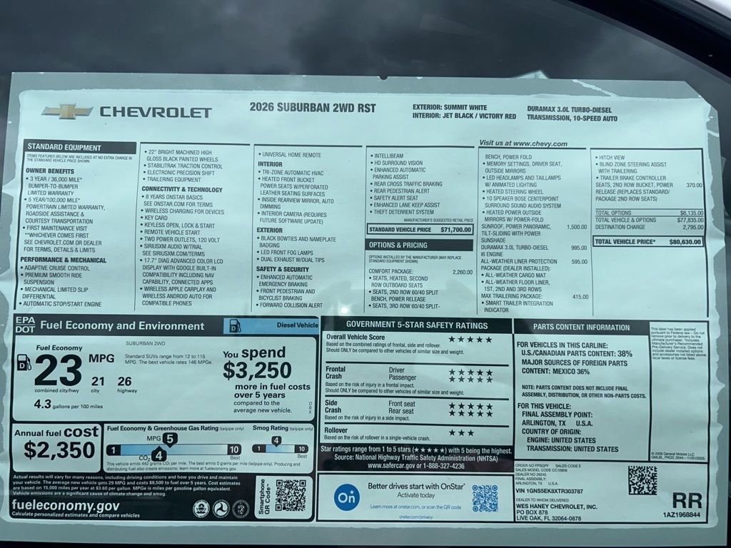 New 2026 Chevrolet Suburban RST w/ Comfort Package RWD image 15