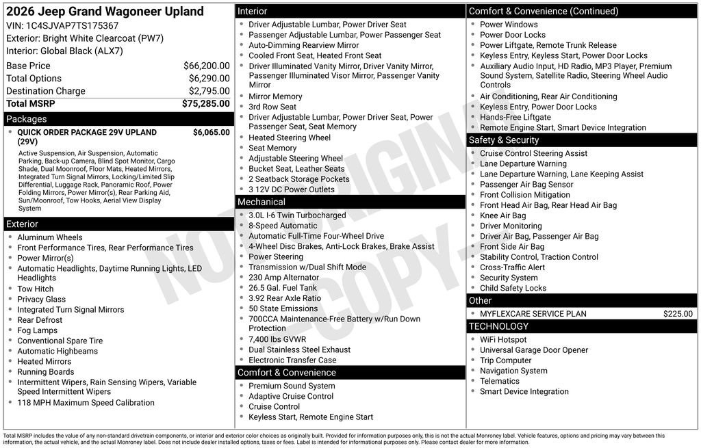 New 2026 Jeep Grand Wagoneer 4WD w/ Quick Order Packge 29V Upland image 6