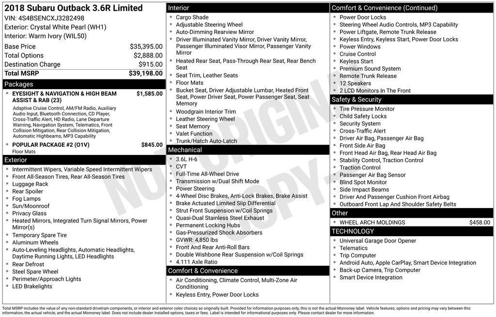 Used 2018 Subaru Outback 3.6R Limited image 45