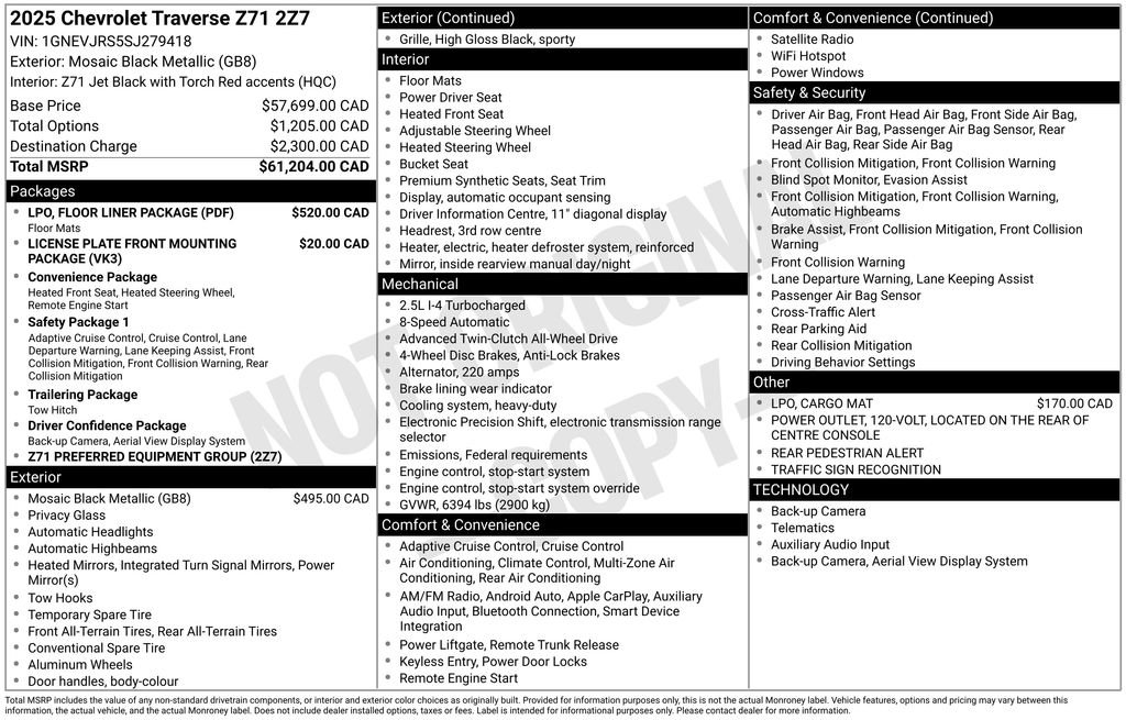 Used 2025 Chevrolet Traverse Z71 w/ LPO, Floor Liner Package