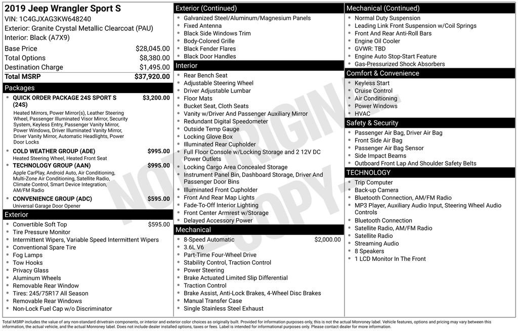 Certified 2019 Jeep Wrangler Sport AWD/4WD image 13