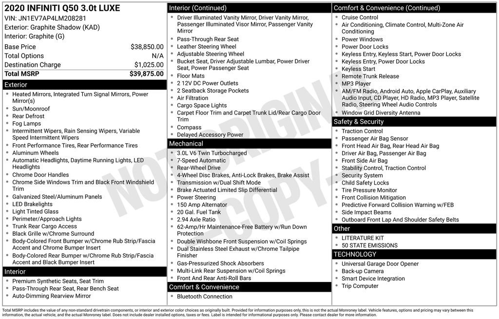 Used 2020 INFINITI Q50 Luxe image 6
