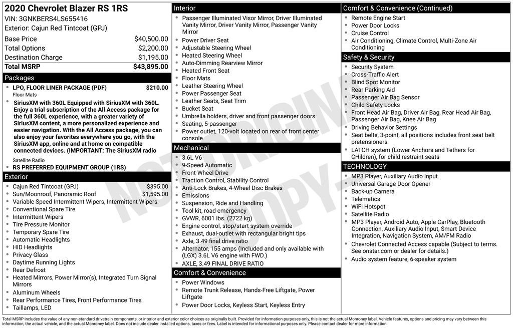 Certified 2020 Chevrolet Blazer RS w/ LPO, Floor Liner Package FWD image 42